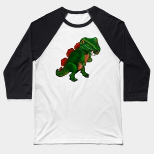 Dinosaur - green and orange dinosaur with sharp teeth fangs Baseball T-Shirt